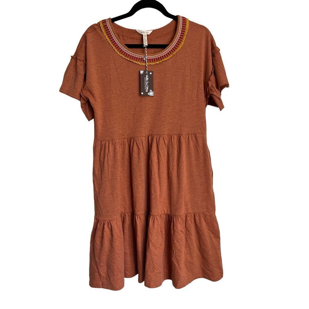 Matilda Jane Womens Size Small Burnt Orange Heart to Heart Homeroom Teared Dress